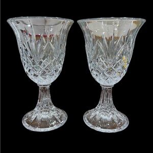 St George  Lead Crystal Wine Goblets  Vintage Pineapple Pattern Lot Of 2